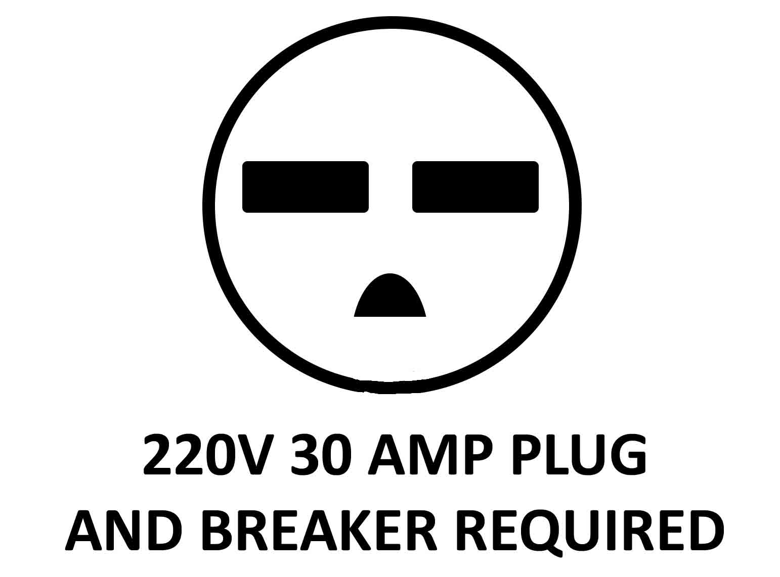 220V 30A Plug and Breaker Requiered